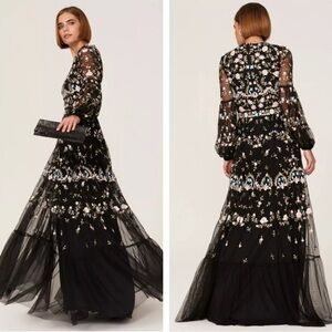 Mac Duggal Sequin Embroidered Gown Blouson Sleeves Size 12 NWT